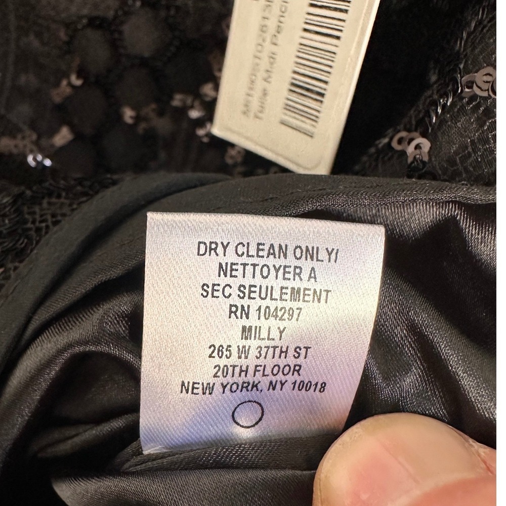 MILLY Luxury Designer Black Sequin Tulle Midi Pencil Skirt Size 4 NWT - Picture 8 of 8